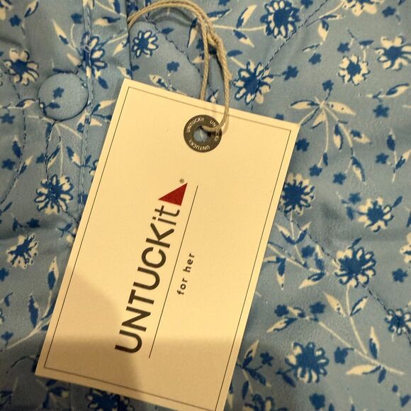 NWT UNTUCKit Lindy Quilted Jacket Blue Floral Sz M Belted Lightweight Cottagecor - Picture 6 of 15